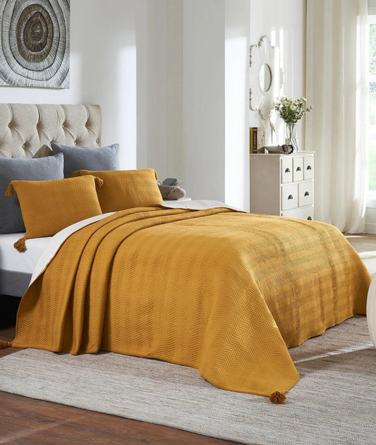 Enera Zig Zag Mustard Natural Color King Size Bedcover - enera
