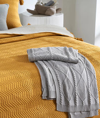 Enera Zig Zag Mustard Natural Color King Size Bedcover - enera