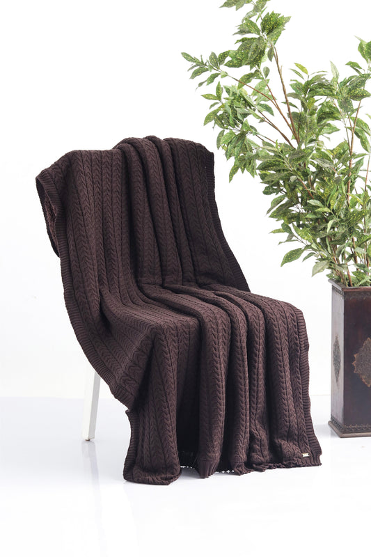 Enera Mini Cable Brown Color Double Bed Throws - enera