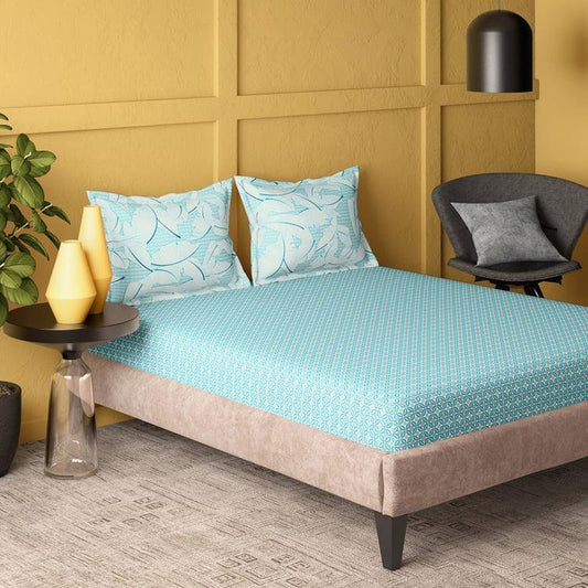 Enera Marvella Collection Sky Blue King Size Double Bedsheet - enera