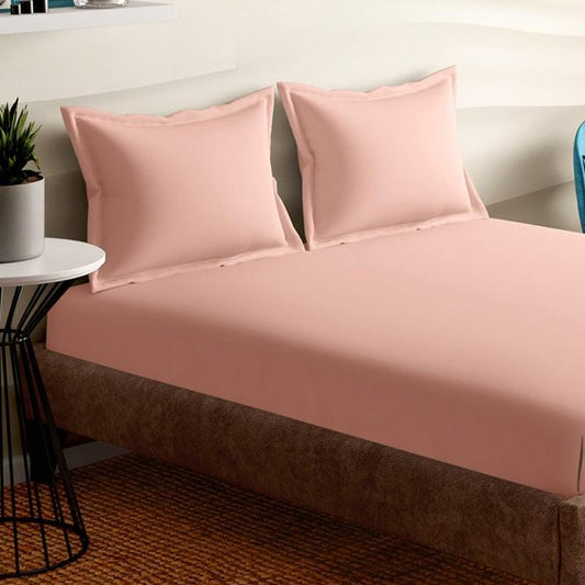 Enera Evita Collection Powder Peach Color King Size double Bedsheet with 2 pillow covers - enera