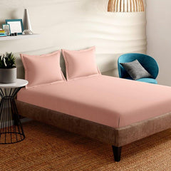 Enera Evita Collection Powder Peach Color King Size double Bedsheet with 2 pillow covers - enera