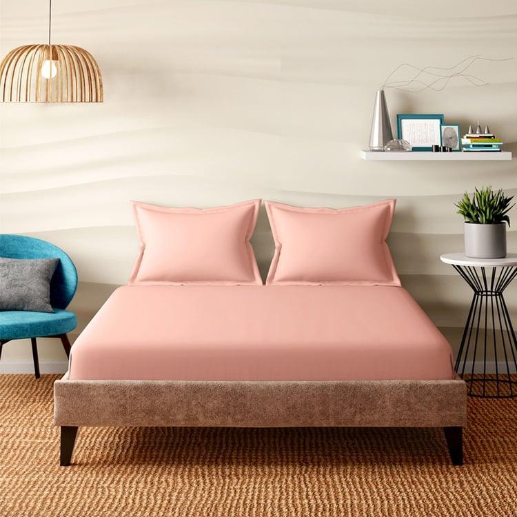 Enera Evita Collection Powder Peach Color King Size double Bedsheet with 2 pillow covers - enera
