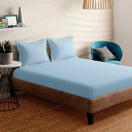 Enera Evita Collection Sky Blue Color King Size double Bedsheet with 2 pillow covers - enera