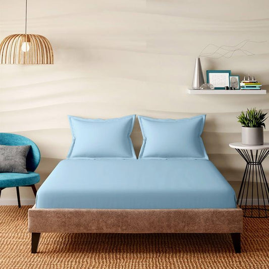 Enera Evita Collection Sky Blue Color King Size double Bedsheet with 2 pillow covers - enera