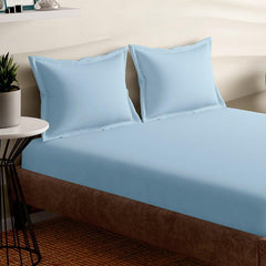 Enera Evita Collection Sky Blue Color King Size double Bedsheet with 2 pillow covers - enera
