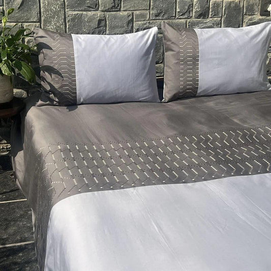 Enera Mesmeric Collection Elvis-Elephant Grey Color Plain King Size double Bedsheet with 2 pillow covers - enera