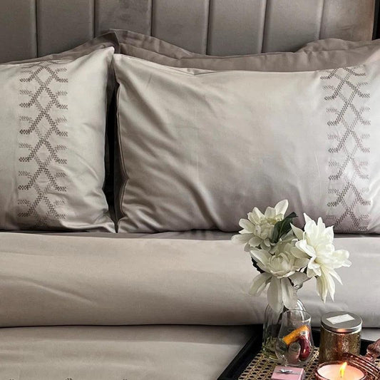 Enera Syona Collection Tribe Beige Color Plain King Size double Bedsheet with 2 pillow covers - enera