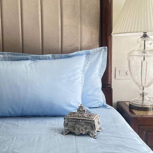 Enera Beyond Collection Lappic-Sea Blue Color Plain King Size double Bedsheet with 2 pillow covers - enera