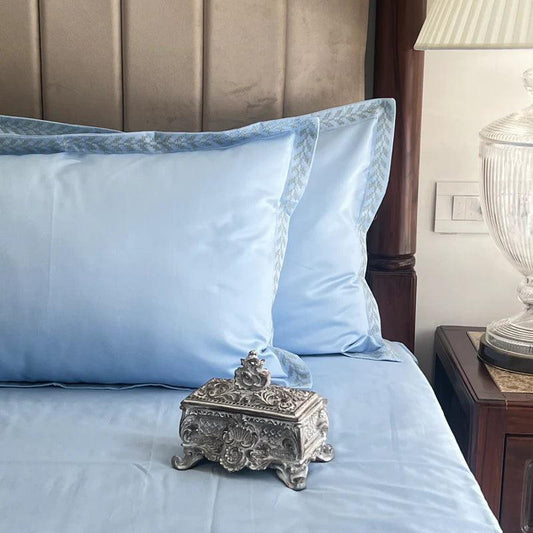 Enera Beyond Collection Lappic-Sea Blue Color Plain King Size double Bedsheet with 2 pillow covers - enera