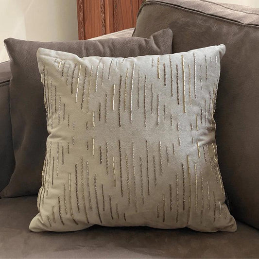 Enera Velvet Delineate Champagne Gold Color 16X16 Inch Cushion Cover - enera