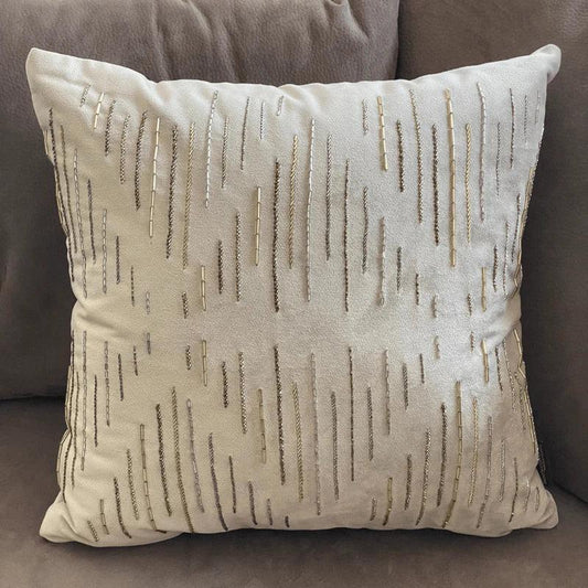 Enera Velvet Delineate Champagne Gold Color 16X16 Inch Cushion Cover - enera