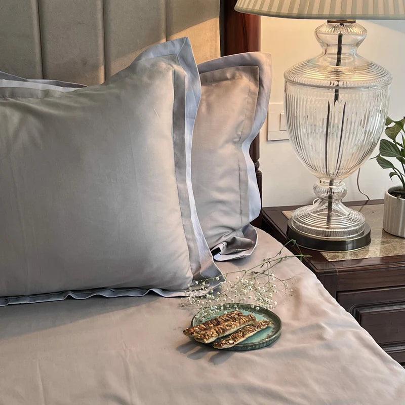 Enera Duplex Collection Silver-Smoke Blue Color Plain King Size double Bedsheet with 2 pillow covers - enera