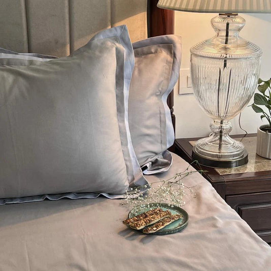 Enera Duplex Collection Silver-Smoke Blue Color Plain King Size double Bedsheet with 2 pillow covers - enera