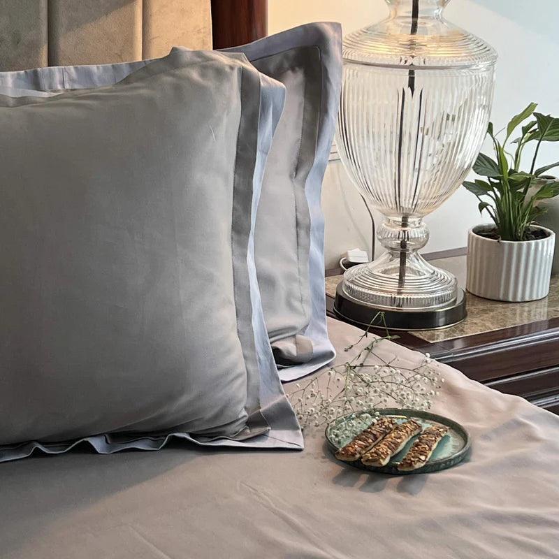 Enera Duplex Collection Silver-Smoke Blue Color Plain King Size double Bedsheet with 2 pillow covers - enera