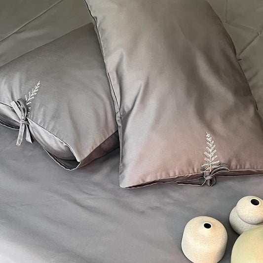 Enera Egyptian Collection Fern Titanium Grey Color Plain King Size double Bedsheet with 2 pillow covers - enera
