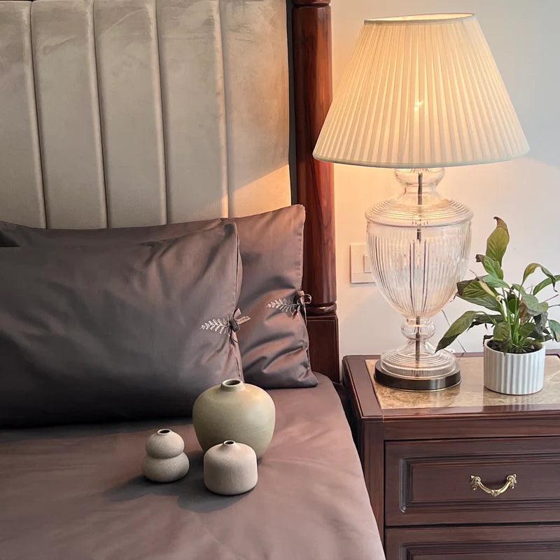 Enera Egyptian Collection Fern Titanium Grey Color Plain King Size double Bedsheet with 2 pillow covers - enera