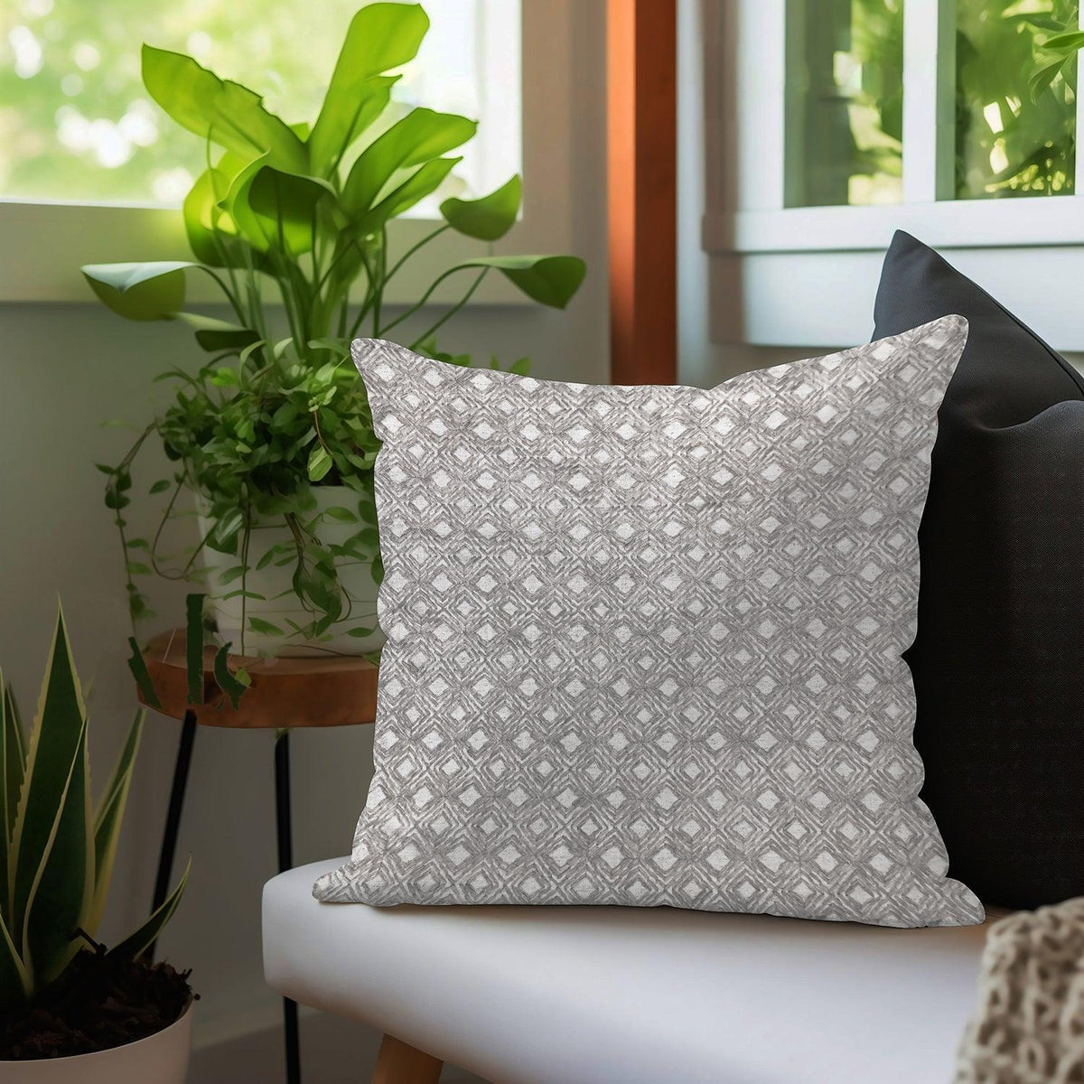 Enera SRM SAMA F604 Embroidery White & Grey Color 16x16 Inch Cushion Cover - enera