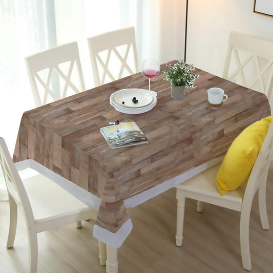 Enera Antick Wooden Print Rectangle Table Cover With Lace - enera