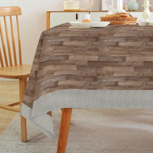 Enera Antick Wooden Print Rectangle Table Cover With Lace - enera