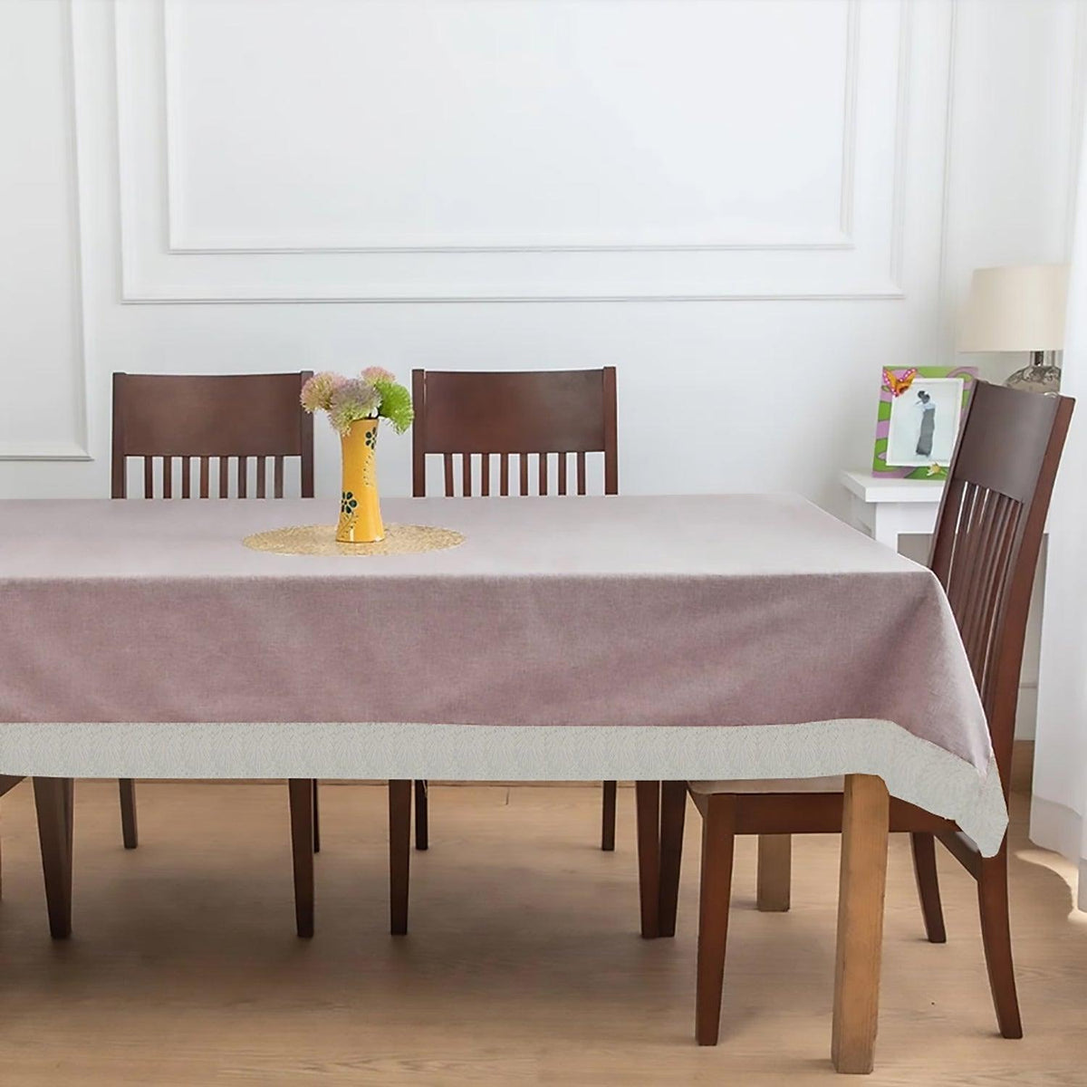 Enera Uniti Plain Rectangle Table Cover With Lace Lavender Color - enera