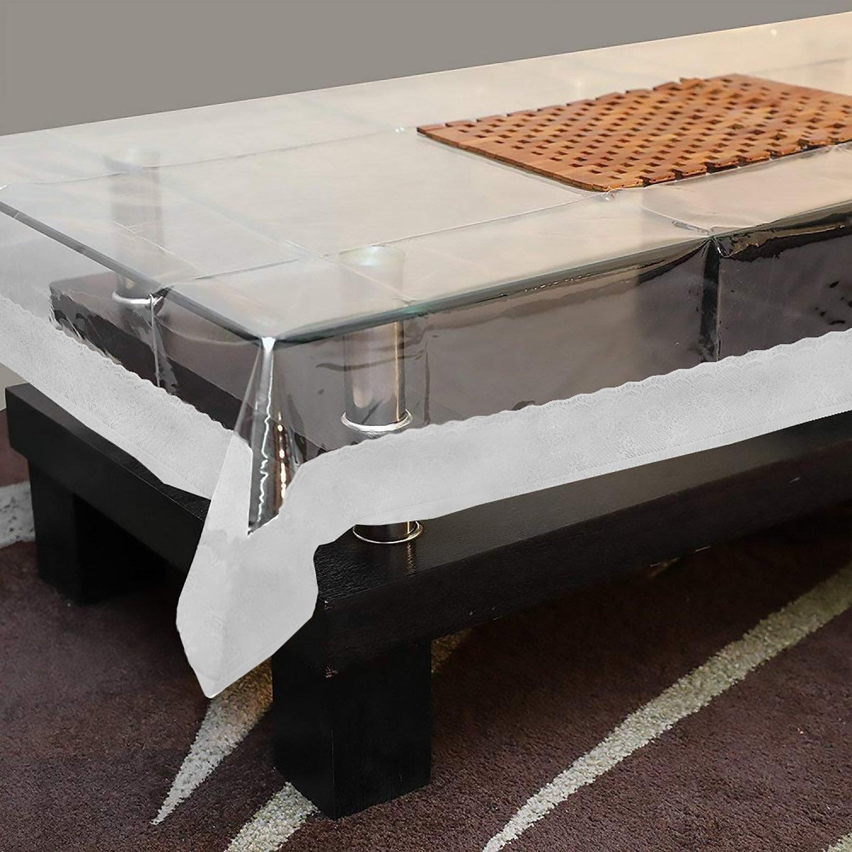 Enera Transparent Rectangle Center Table Cover With Lace - enera
