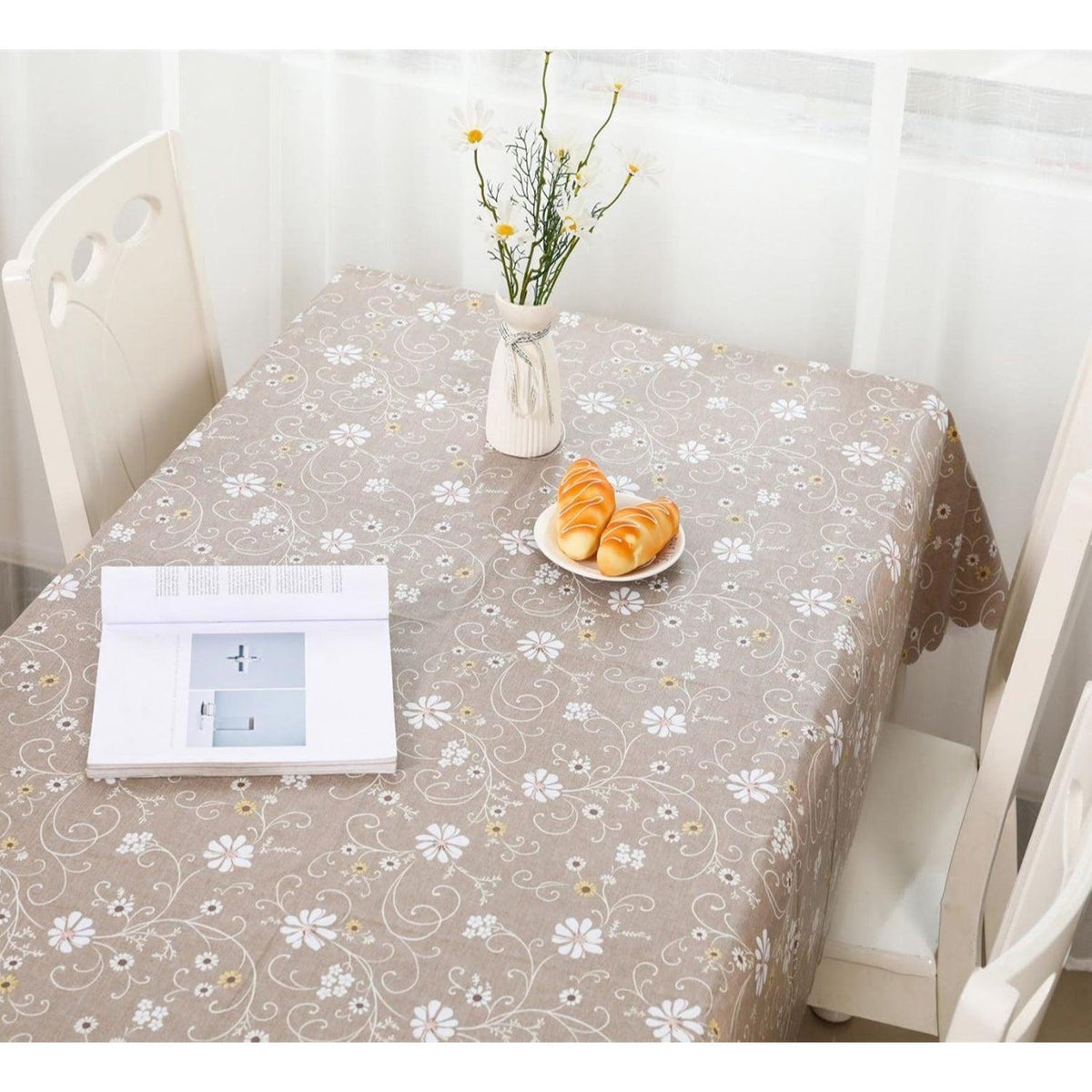 Eneera Tuscany Printed Rectangle Light Brown Color Table Cover (FLRA194BR) - enera