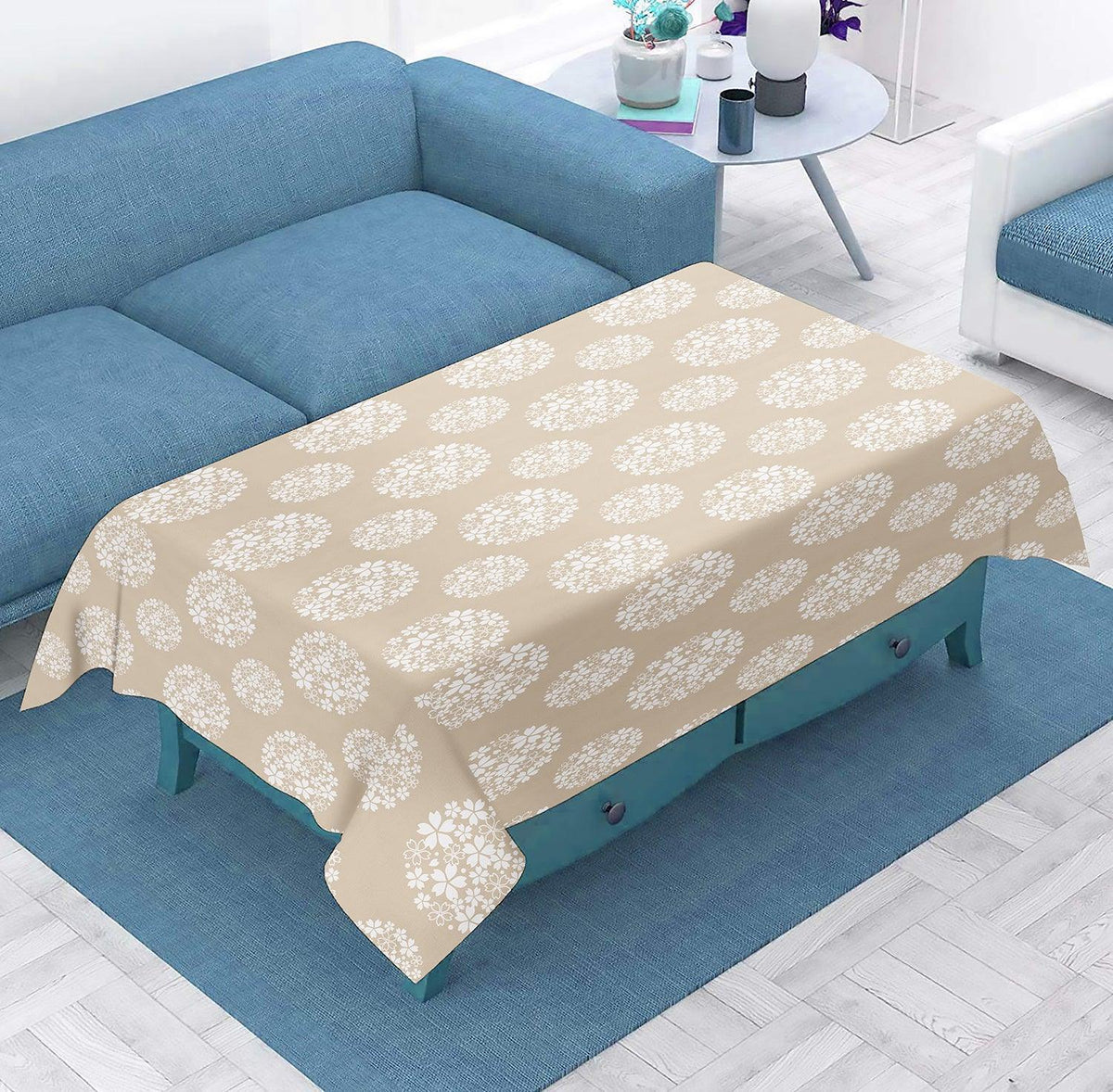 Enera Tuscany Printed Rectangle Beige Color Centre Table Cover - enera