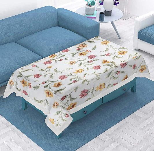 Enera Printed Rectangle Center Table Cover With Lace Off White Color - enera