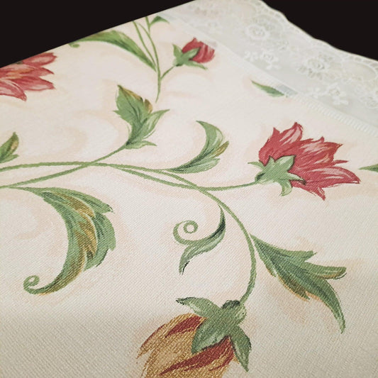 Enera Printed Rectangle Center Table Cover With Lace Off White Color - enera