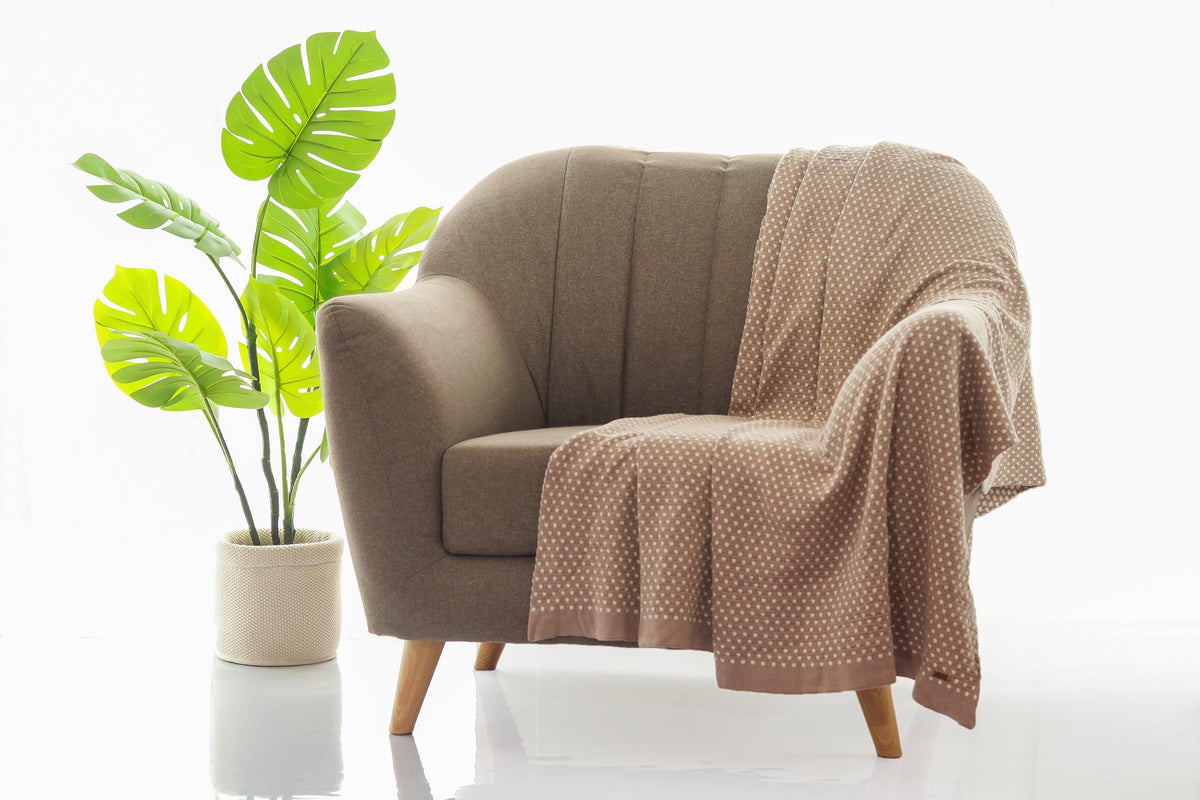 Enera Tiny Check Stone & Natural Color Throw - enera