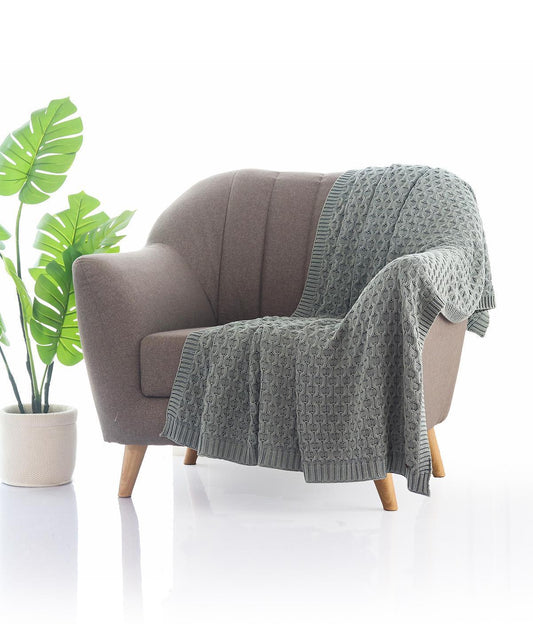 Enera Kelly Knit Medium Grey Color Cotton Throw - enera