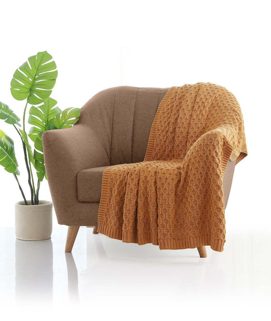 Enera Kelly Knit Mustard Color Cotton Throw - enera