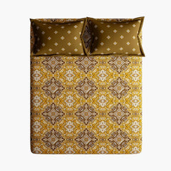 Enera Marvella Ornamental Beige & Brown King Size Double Bedsheet - enera