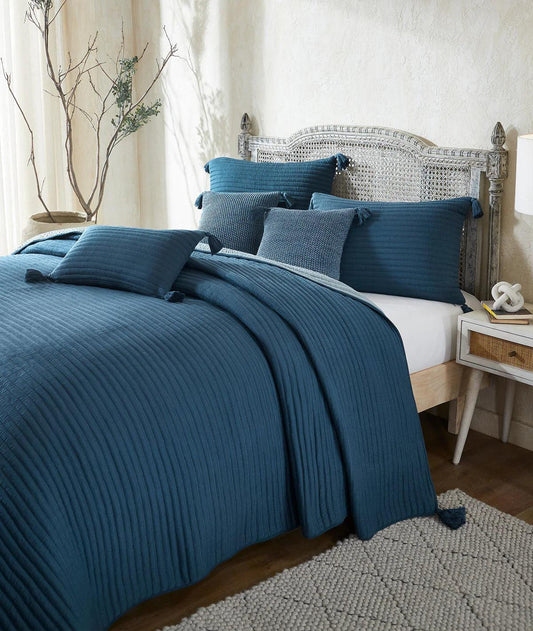 Enera Waseme Steel Blue & Blue Grey Color King Size Bedcover - enera