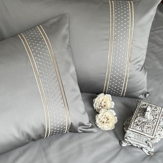 Enera Beyond Collection Checkers Grey Color King Size double Bedsheet with 2 pillow covers - enera