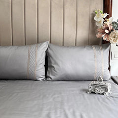Enera Beyond Collection Checkers Grey Color King Size double Bedsheet with 2 pillow covers - enera