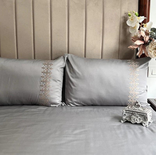Enera Beyond Collection Crown Steel Grey Color Plain King Size Double Bedsheet With 2 Pillow Covers - enera