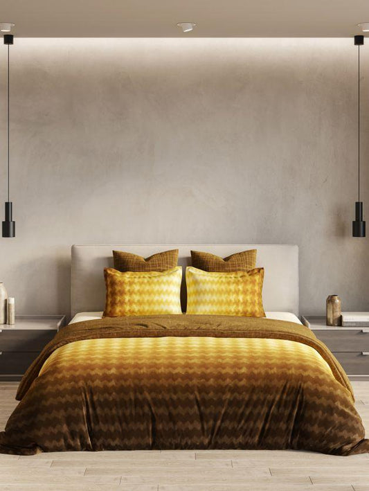 D'Decor Rhythm Dark Earth Yellow Color Double Bed Comforter Set - enera