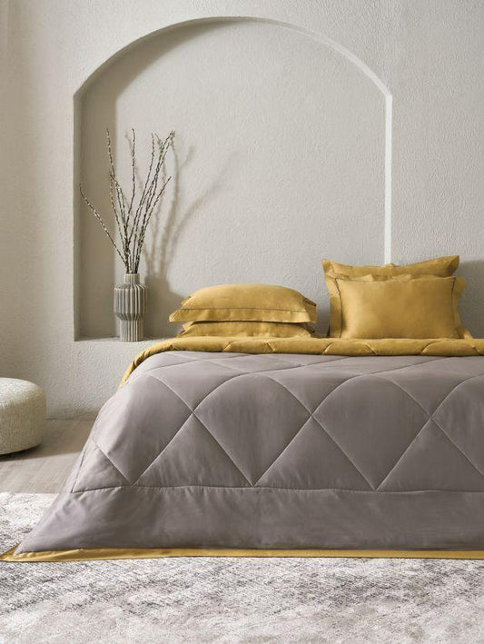 D'Decor Snuggle Collection Antique Gold & Mineral Grey Double Bed Comforter Set - enera