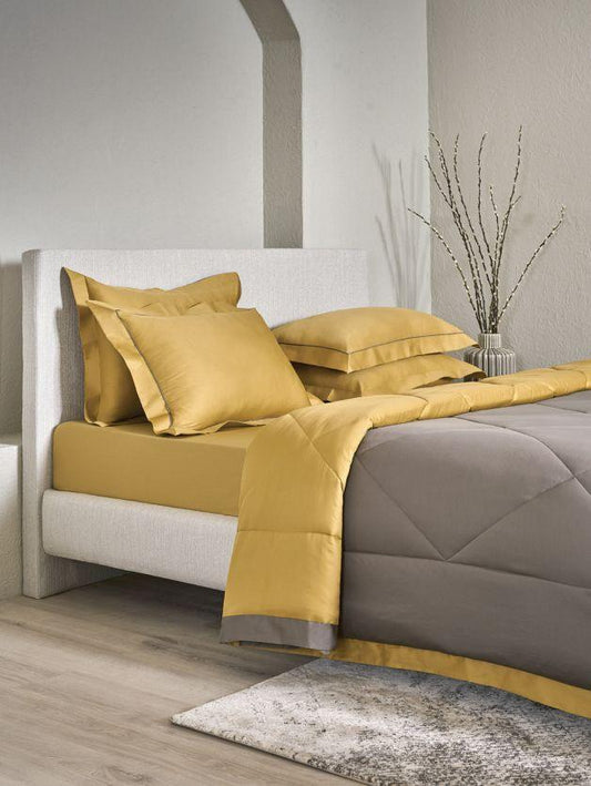 D'Decor Snuggle Collection Antique Gold & Mineral Grey Double Bed Comforter Set - enera