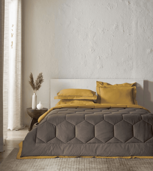 D'Decor Snuggle Collection Antique Gold & Mineral Grey Double Bed Comforter Set - enera