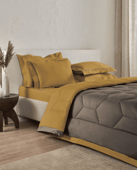 D'Decor Snuggle Collection Antique Gold & Mineral Grey Double Bed Comforter Set - enera