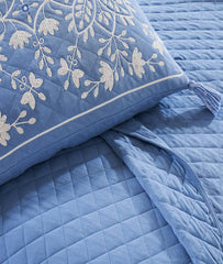 Enera Tartan Checks Sky Blue Color King Size Bedcover - enera