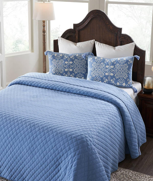 Enera Tartan Checks Sky Blue Color King Size Bedcover - enera