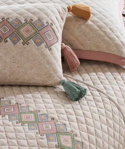 Enera Raina Light Beige Melange King Size Bedcover - enera