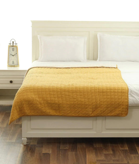 Enera Square Check Cornsilk & Natural Color Double Bed Dohar - enera