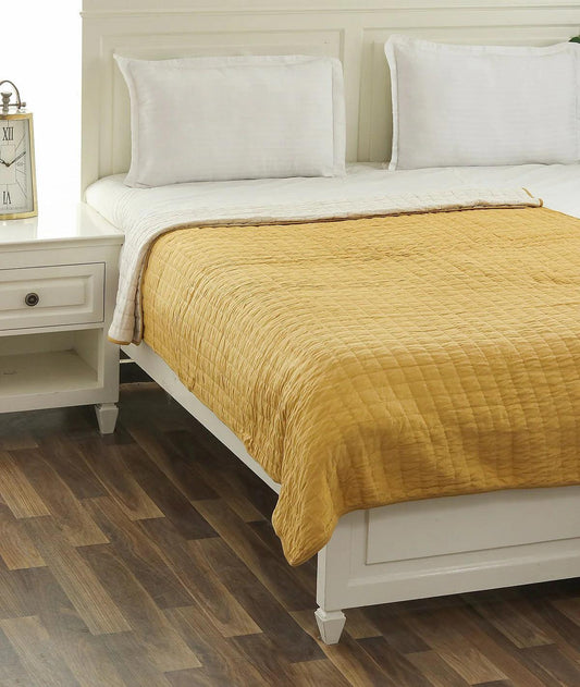 Enera Square Check Cornsilk & Natural Color Double Bed Dohar - enera