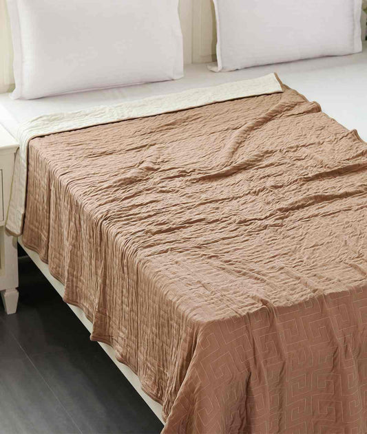 Enera Winkle Two Tone Dove Beige & Natural Color Single Bed Dohar - enera
