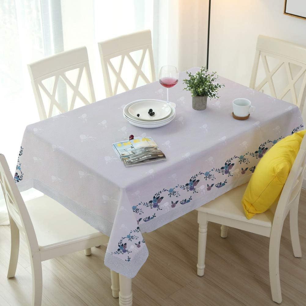 Enera Blossom Printed Rectangle Table Cover With Lace White Color - enera